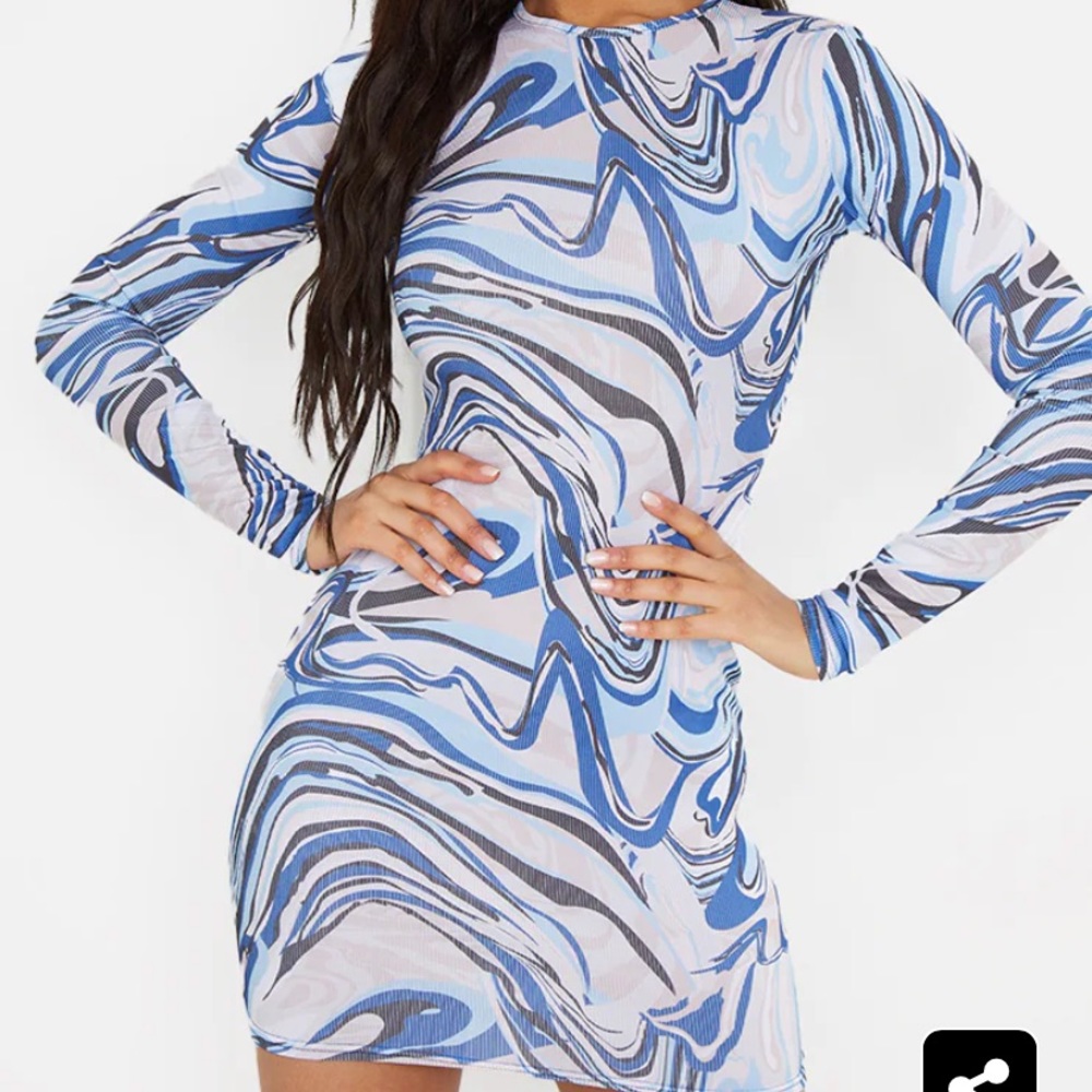 NWT PLT blue marble ribbed dress